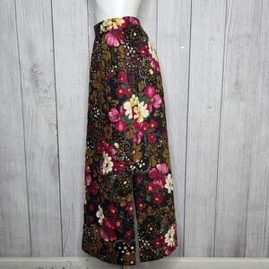 Vintage Handmade Quilted Dark Floral Maxi Skirt Dark Academia Goth, sz Small